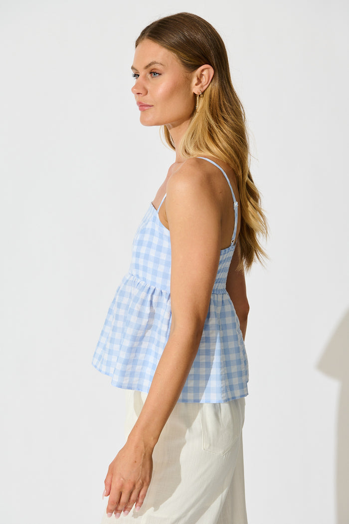 Sola Top in Blue Gingham Cotton Blend side