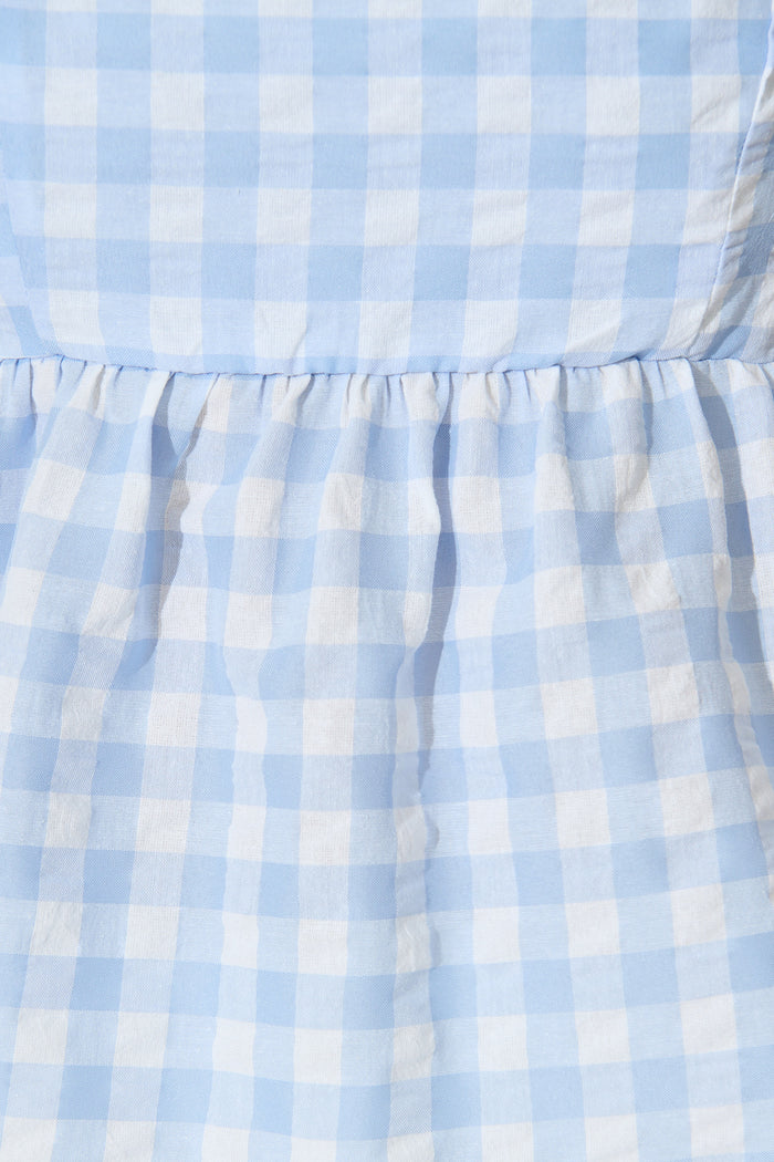 Sola Top in Blue Gingham Cotton Blend fabric