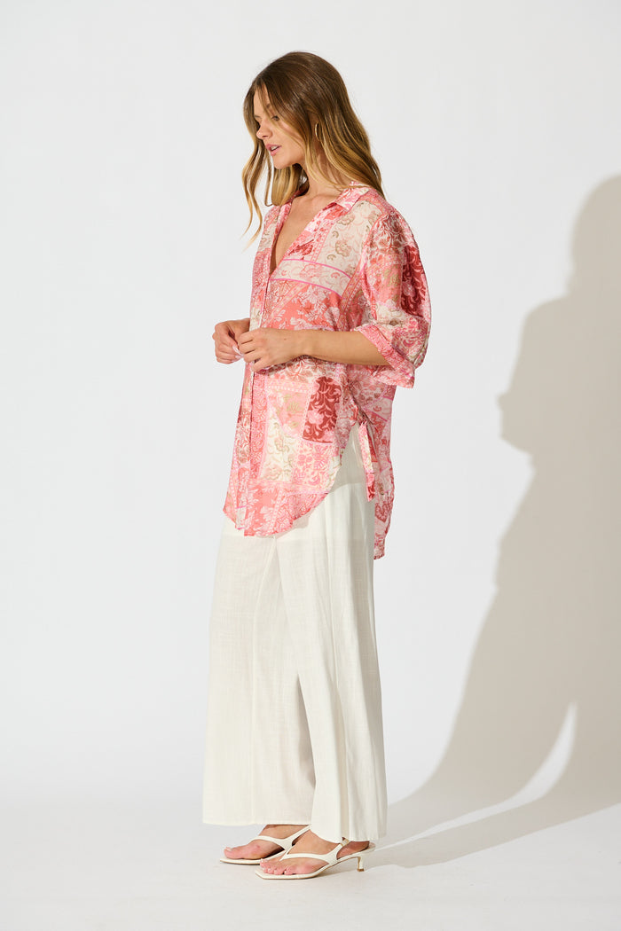Calantha Shirt in Pink Patchwork Floral side