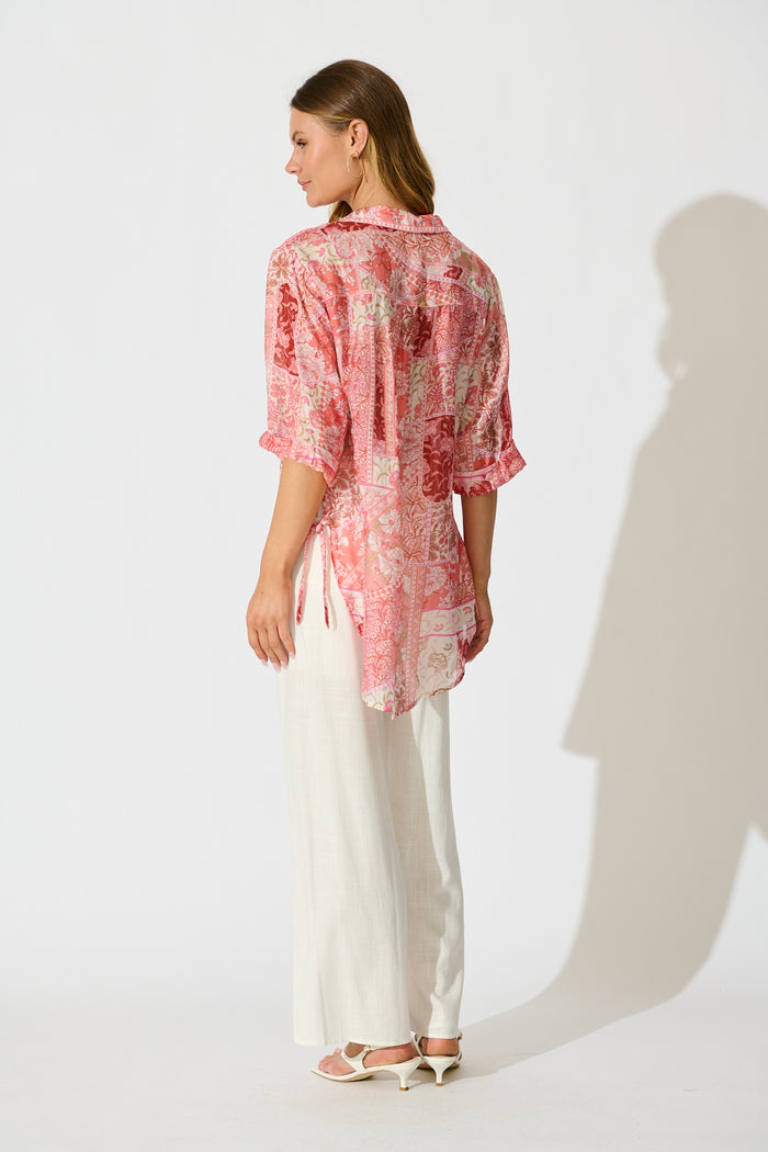 Calantha Shirt in Pink Patchwork Floral back