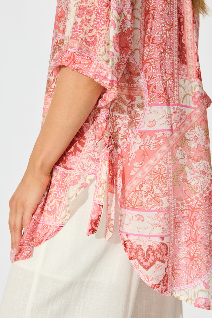 Calantha Shirt in Pink Patchwork Floral detail