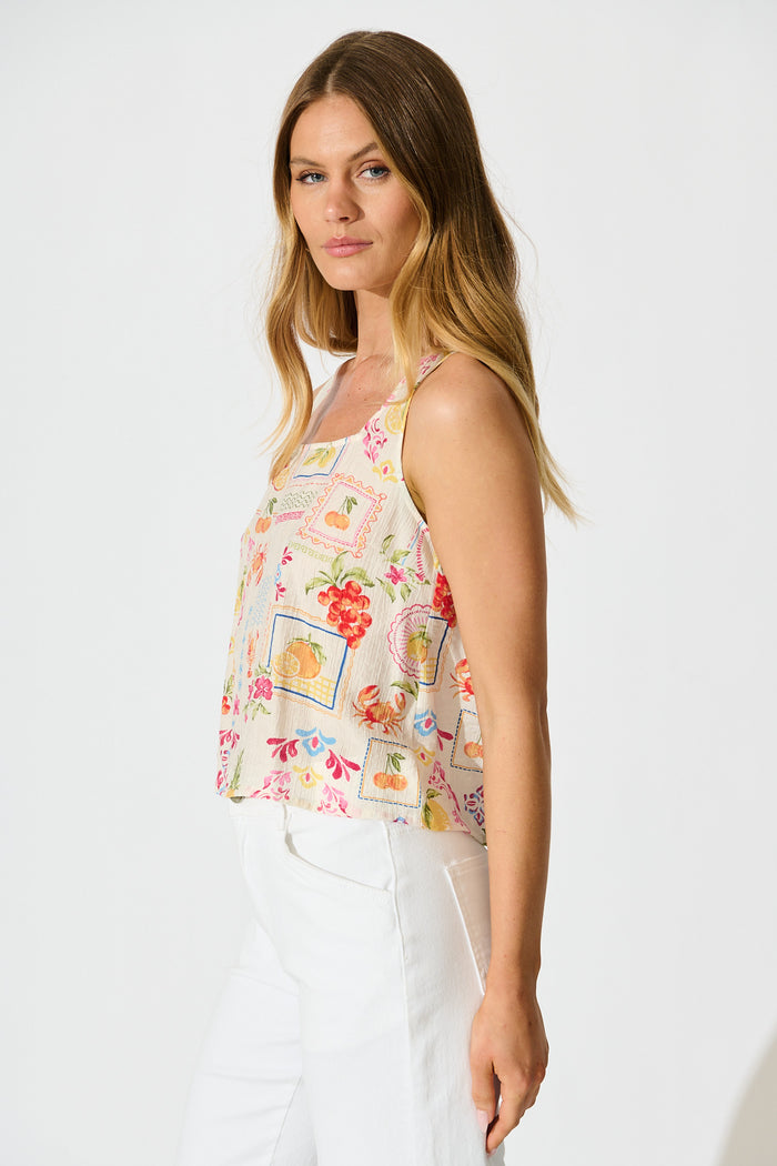 Maliyah Top in Cream Multi Postcard Print side
