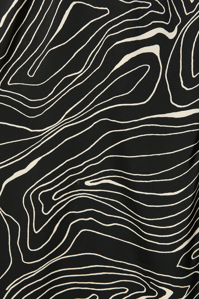 Soraya Midi Dress in Black with White Swirl fabric