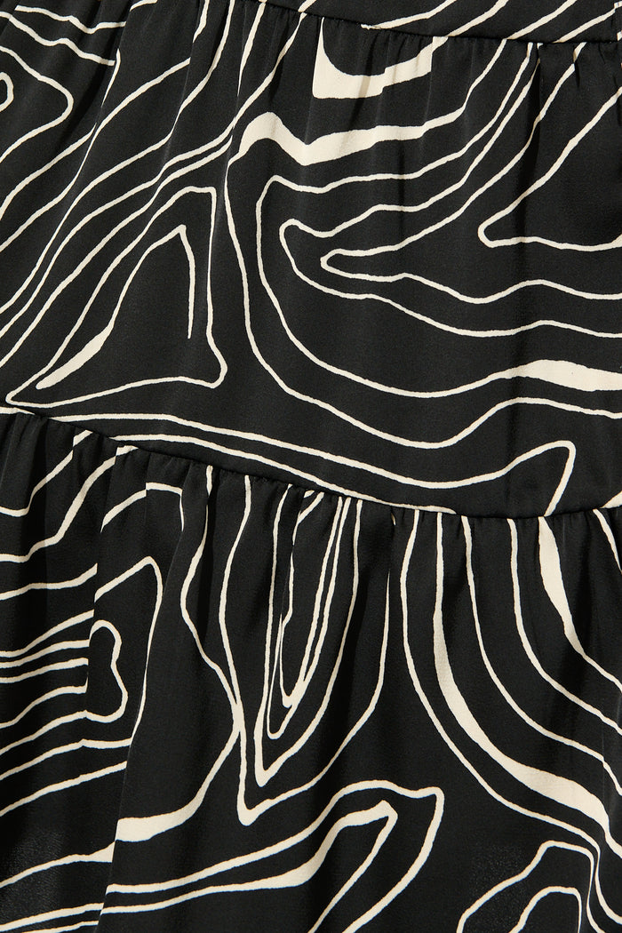 Araminta Dress in Black with White Swirl fabric