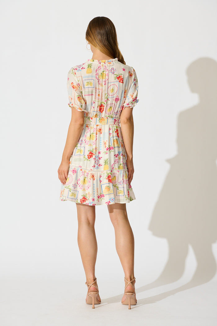 Sauline Dress in Cream Multi Postcard Print back