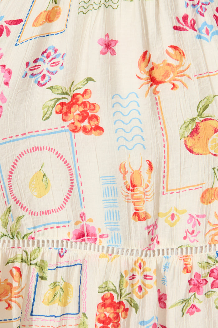 Sauline Dress in Cream Multi Postcard Print