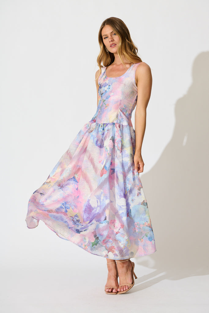 Pure Luxe Maxi Dress in Multi Purple Organza full length