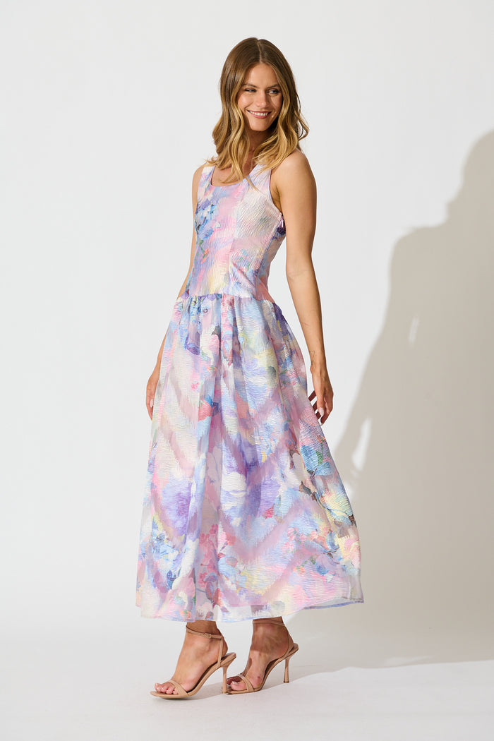 Pure Luxe Maxi Dress in Multi Purple Organza side