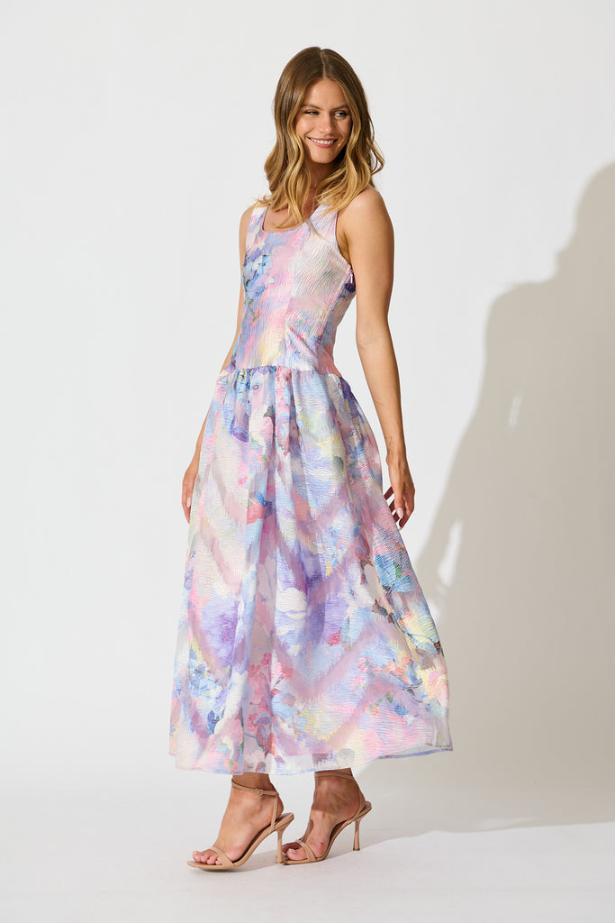 Pure Luxe Maxi Dress in Multi Purple Organza side