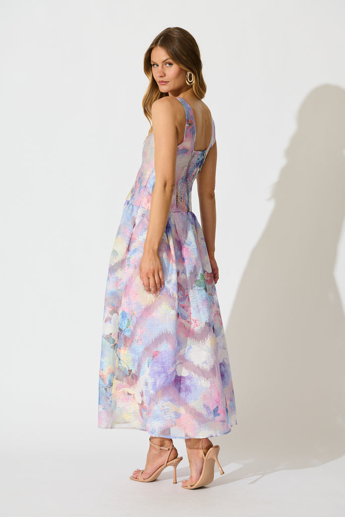 Pure Luxe Maxi Dress in Multi Purple Organza back