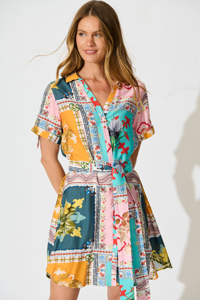 Remie Shirt Dress in Multi Floral Tile Print front
