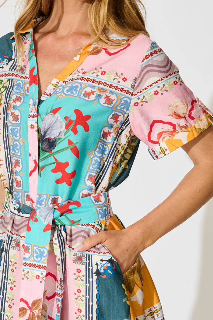 Remie Shirt Dress in Multi Floral Tile Print detail