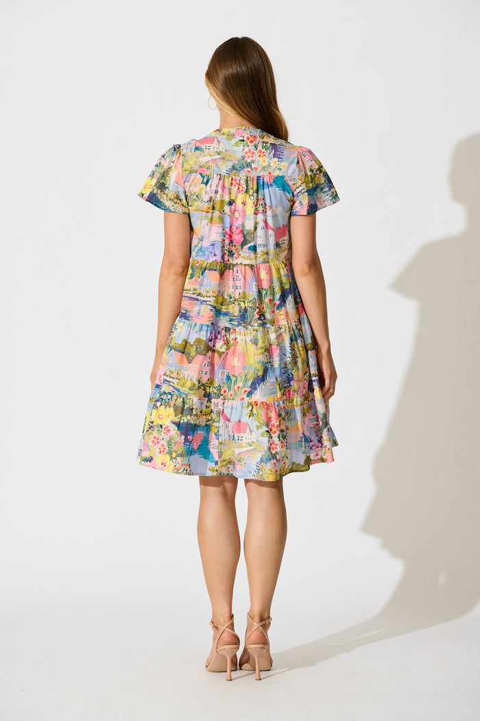 Briene Smock Dress in Multi Landscape Floral Cotton back