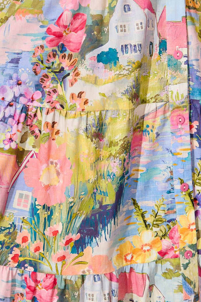 Briene Smock Dress in Multi Landscape Floral Cotton fabric