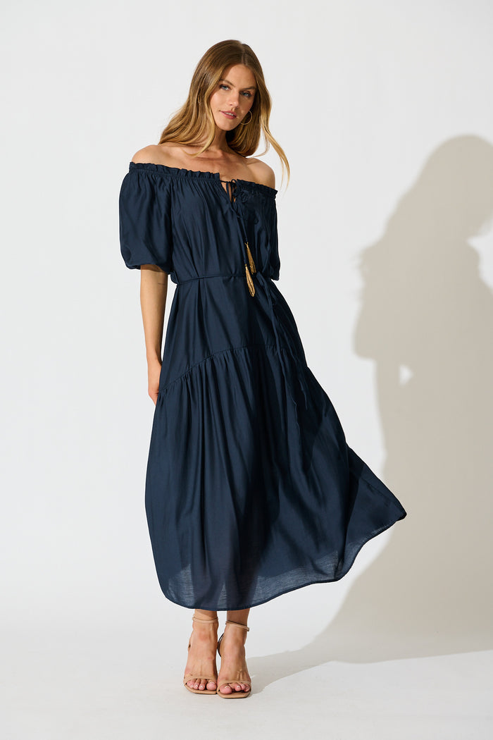 Elliya Maxi Dress In Navy full length