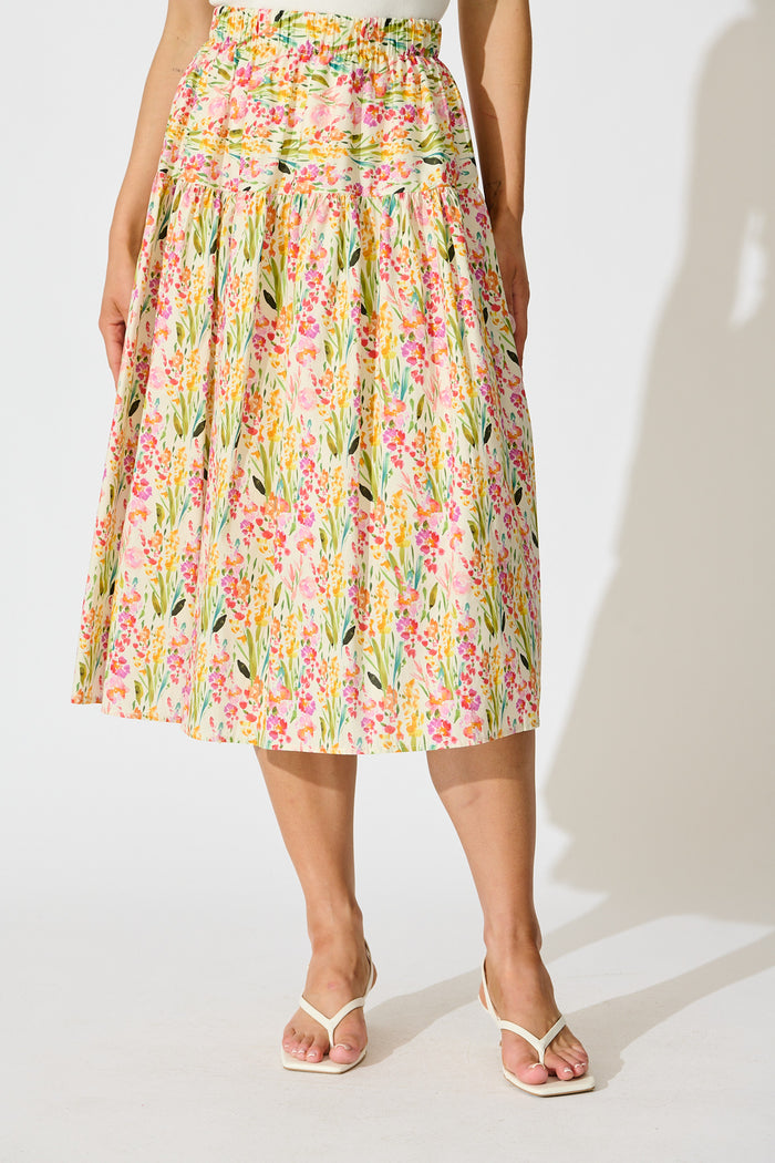 Timara Midi Skirt in Multi Floral Cotton Blend front