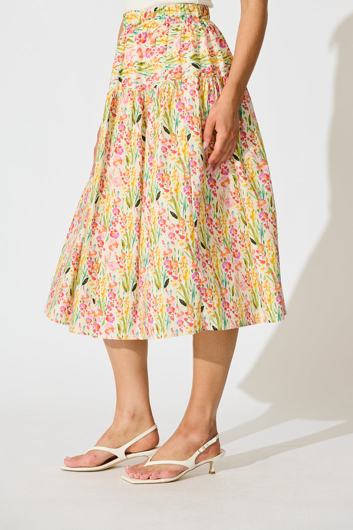 Timara Midi Skirt in Multi Floral Cotton Blend side