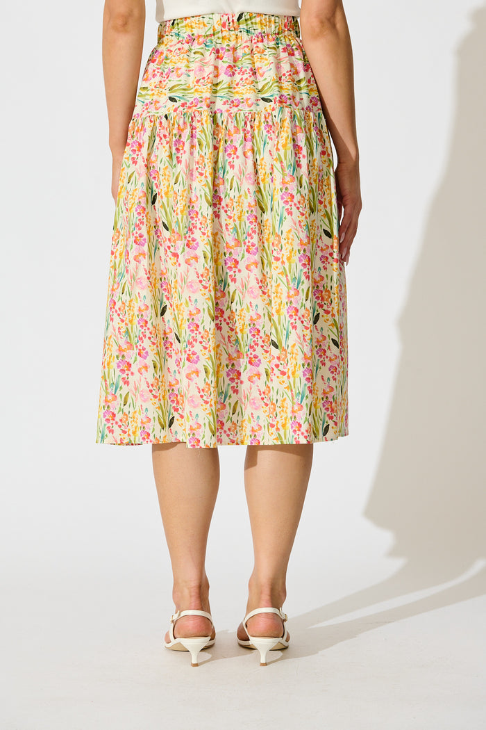 Timara Midi Skirt in Multi Floral Cotton Blend back