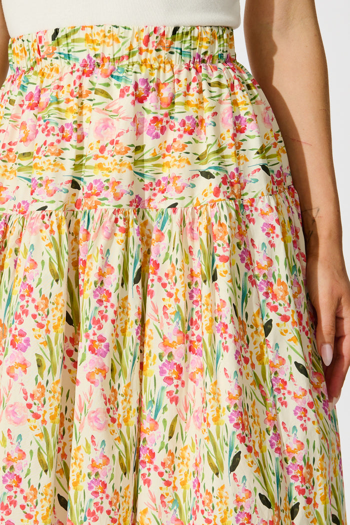 Timara Midi Skirt in Multi Floral Cotton Blend detail