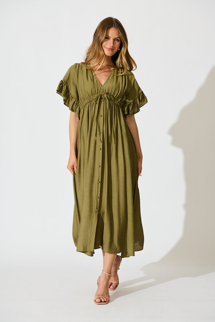 Rue Maxi Dress In Khaki full length