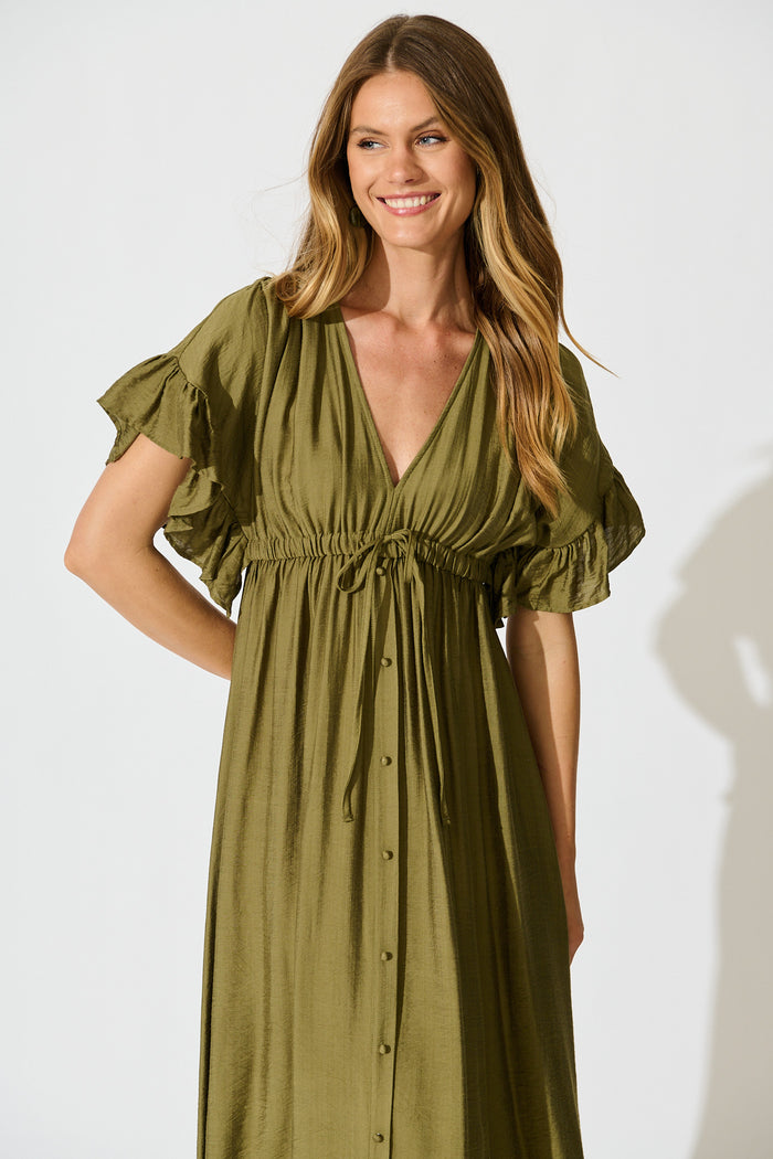 Rue Maxi Dress In Khaki front