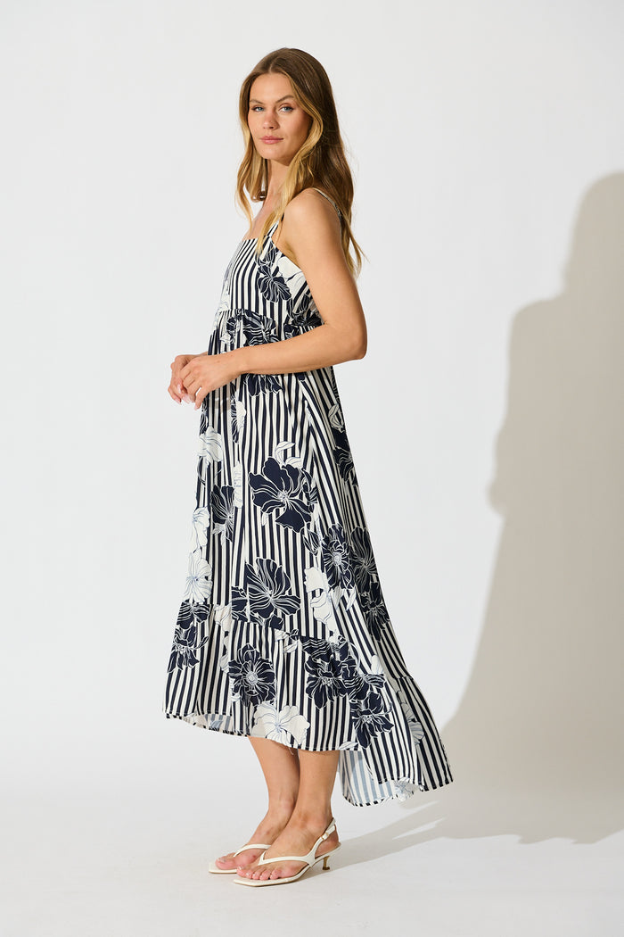 Oceanline Maxi Sundress in Navy Stripe Floral side
