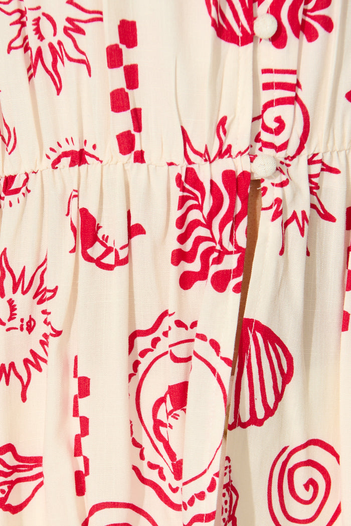 Lorieanne Top in Cream with Red Print fabric