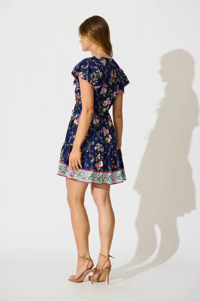 Tenaya Dress in Navy with Multi Floral Boho Print back