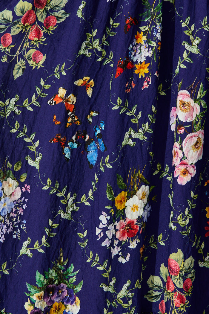 Alice Maxi Dress in Navy with Multi Floral Boho Print fabric