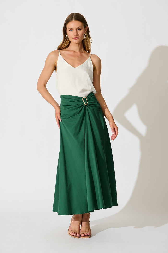 Dusk to Dawn Maxi Skirt in Emerald Cotton full length