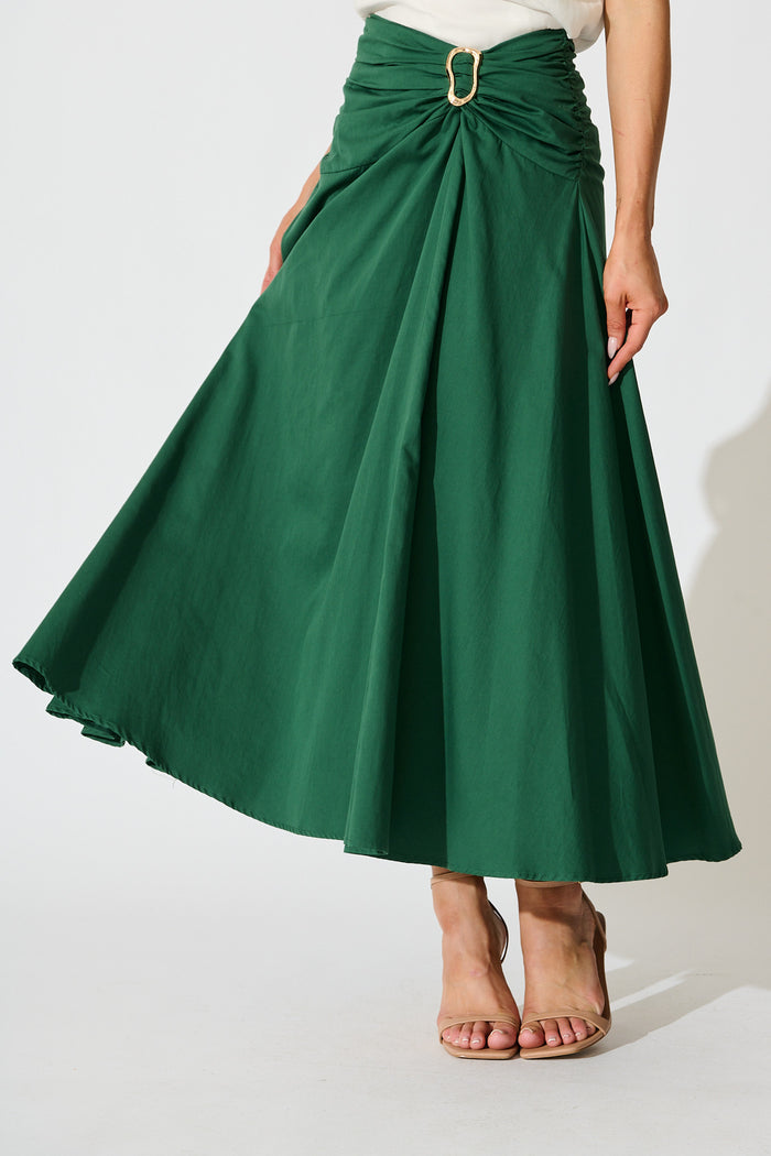 Dusk to Dawn Maxi Skirt in Emerald Cotton front