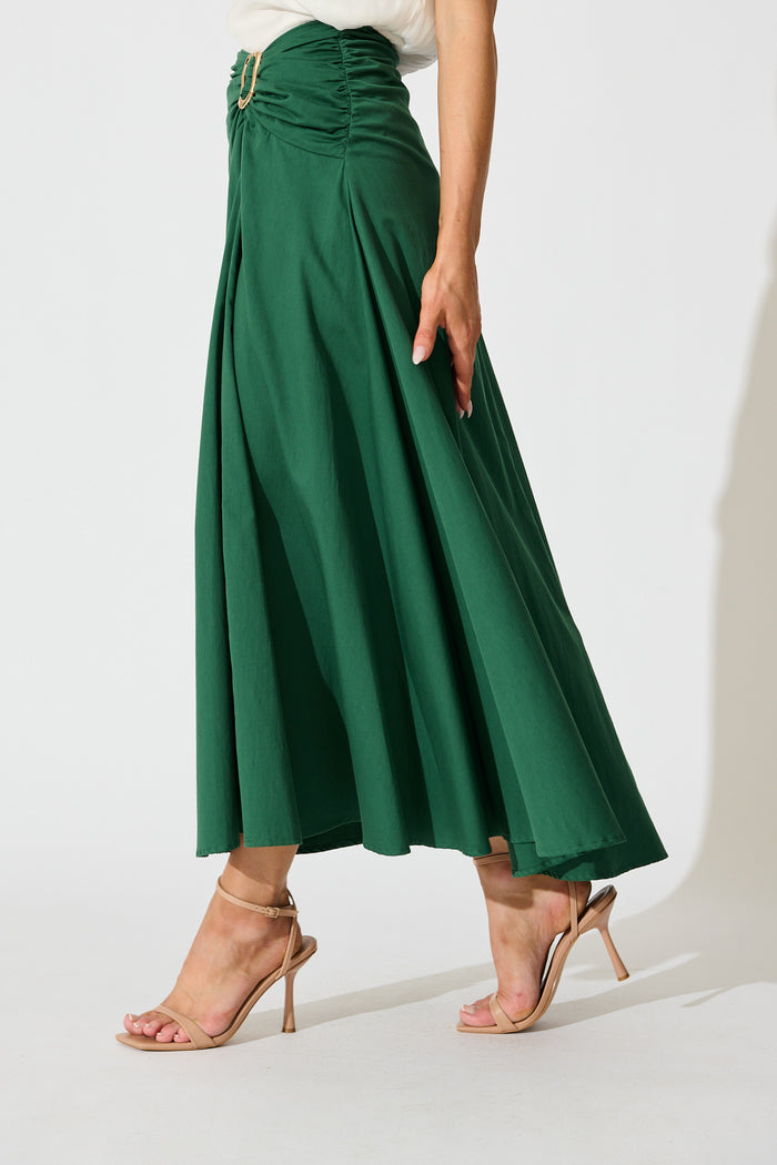 Dusk to Dawn Maxi Skirt in Emerald Cotton side