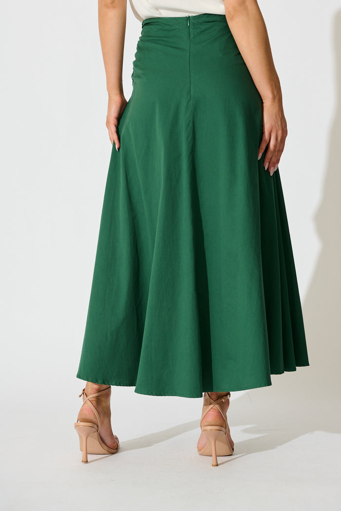 Dusk to Dawn Maxi Skirt in Emerald Cotton back