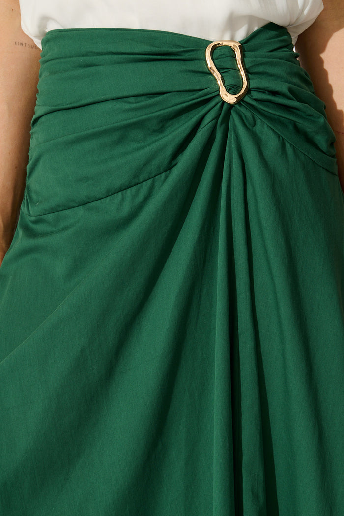 Dusk to Dawn Maxi Skirt in Emerald Cotton detail