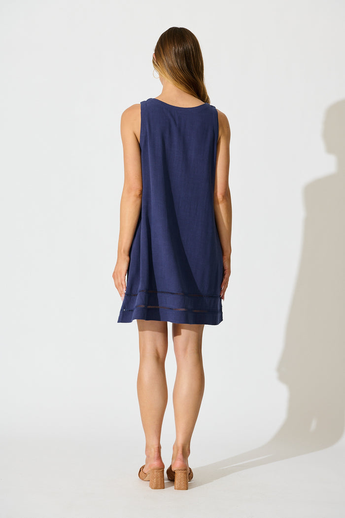 Avni Dress in Navy Linen Blend back