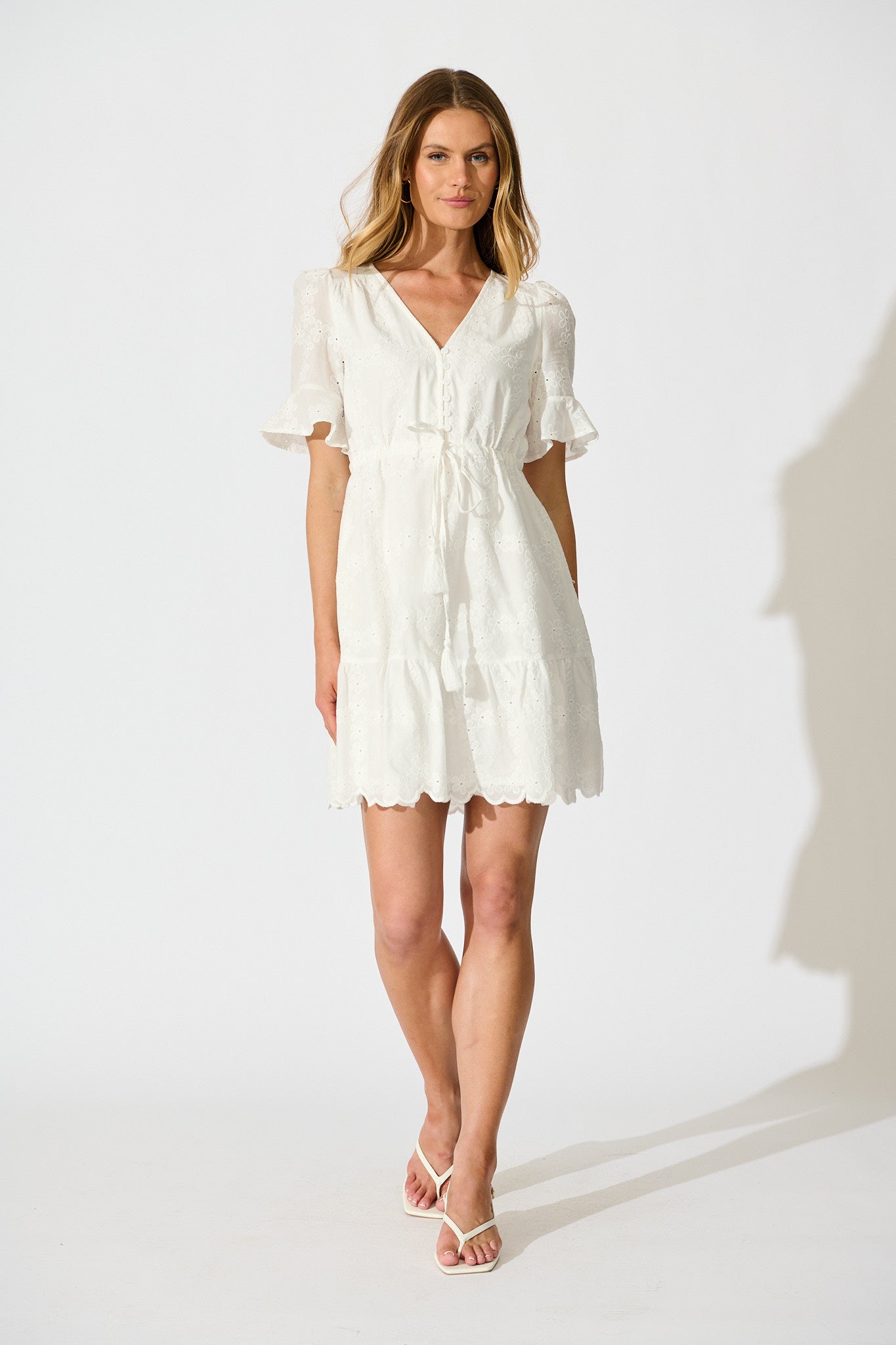 Rio Dress in White Embroidery Cotton full length