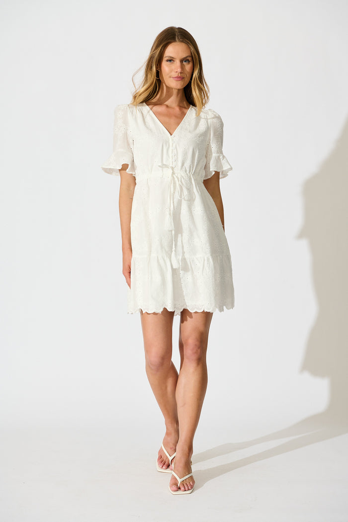 Rio Dress in White Embroidery Cotton full length