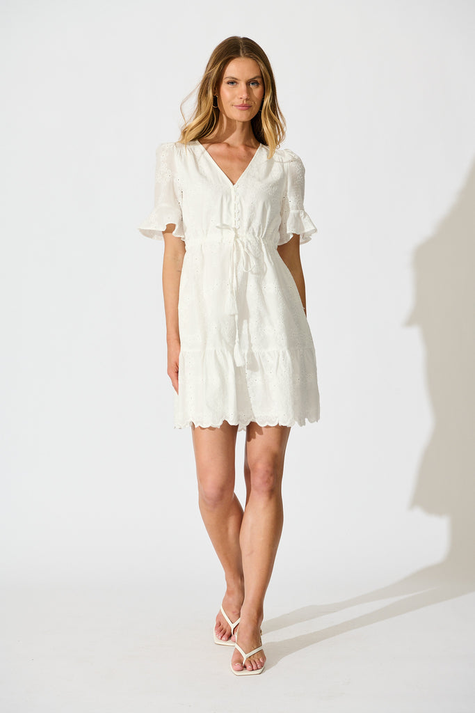 Rio Dress in White Embroidery Cotton full length