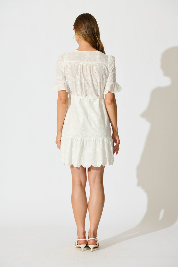 Rio Dress in White Embroidery Cotton back