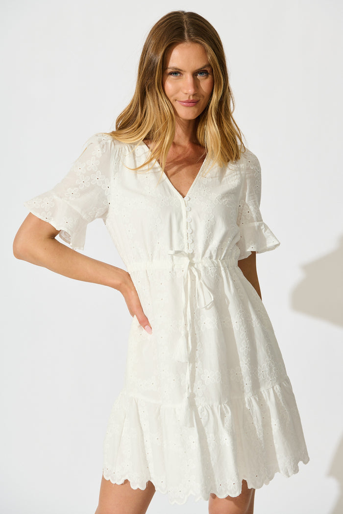 Rio Dress in White Embroidery Cotton front