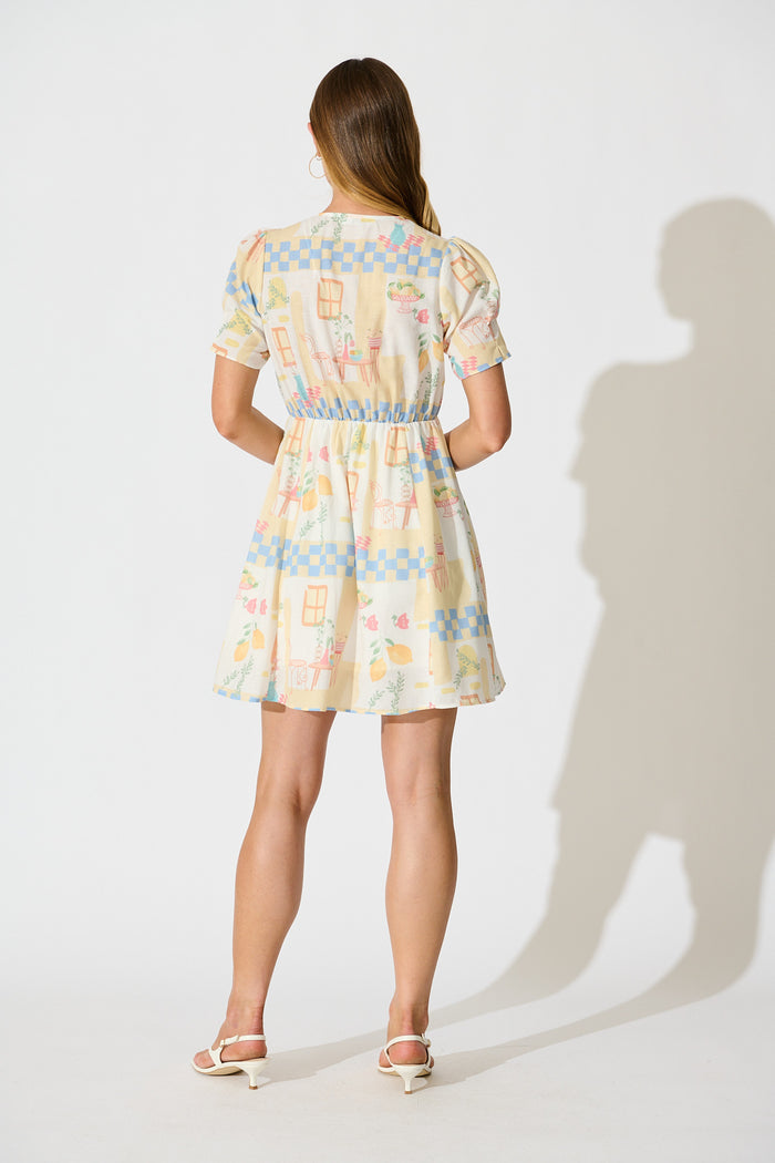Anelli Dress in Yellow Multi Lemon Linen Blend back
