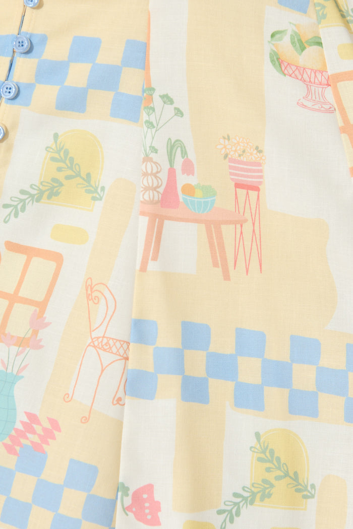 Anelli Dress in Yellow Multi Lemon Linen Blend fabric