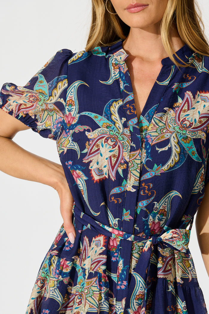 sanne midi dress Sanne Dress in Navy Multi Print