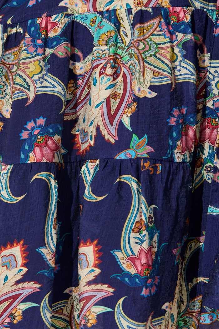Sanne Dress in Navy Multi Print fabric