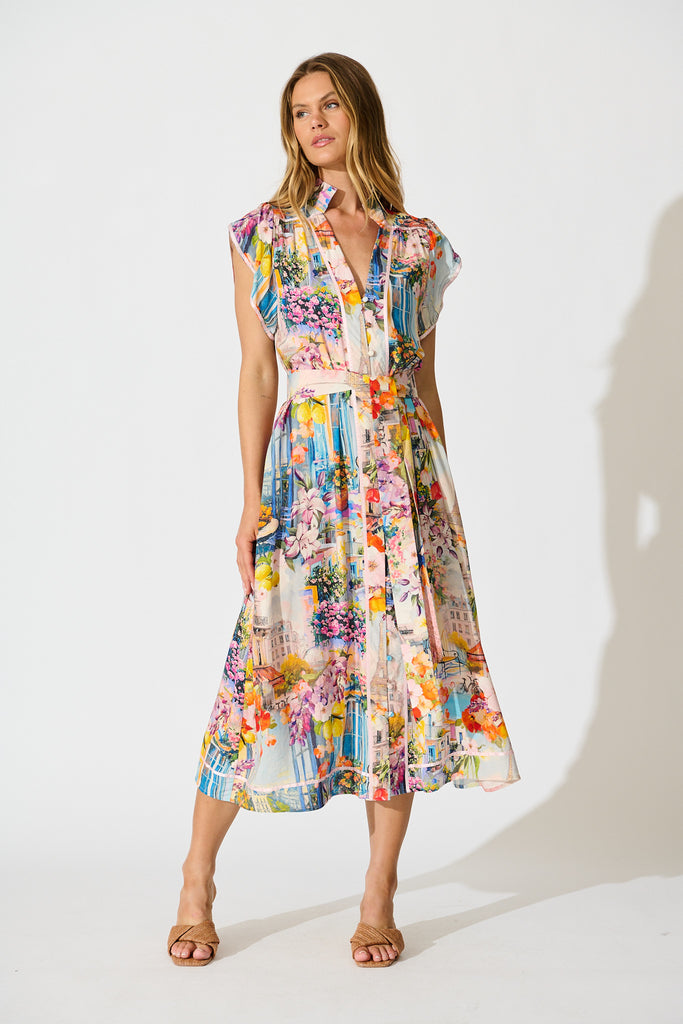 Milliana Midi Dress in Mediterranean Floral Print full length