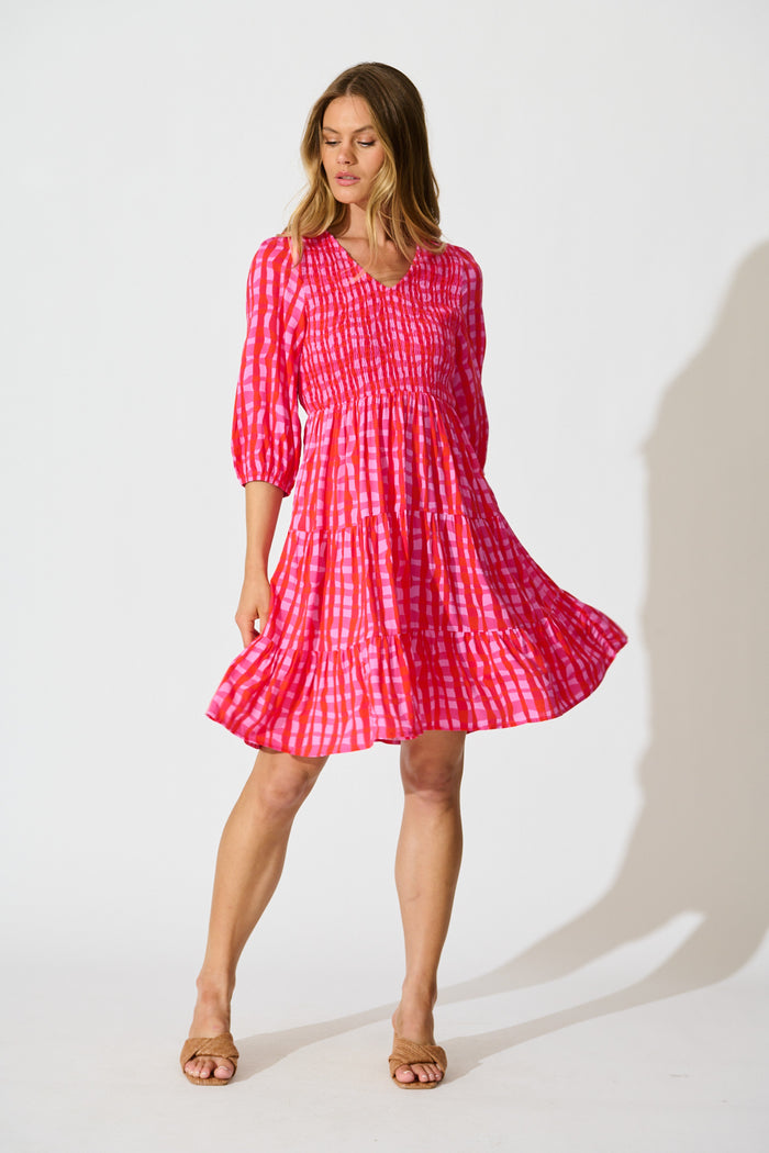 Echo Dress in Multi Pink Gingham full length