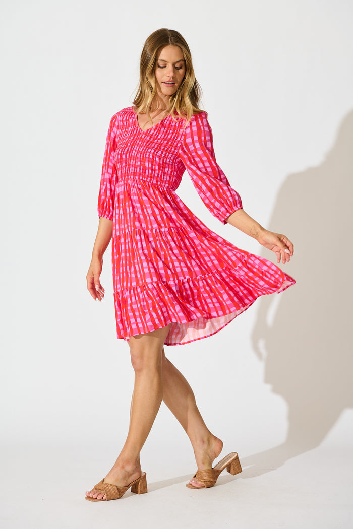 Echo Dress in Multi Pink Gingham side