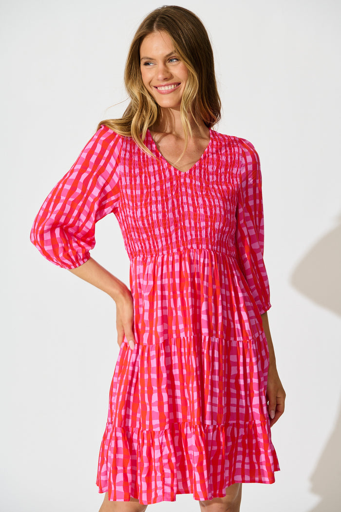 Echo Dress in Multi Pink Gingham front