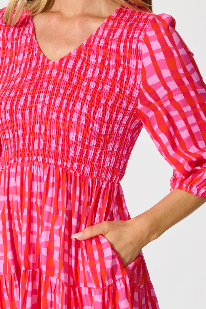 Echo Dress in Multi Pink Gingham detail