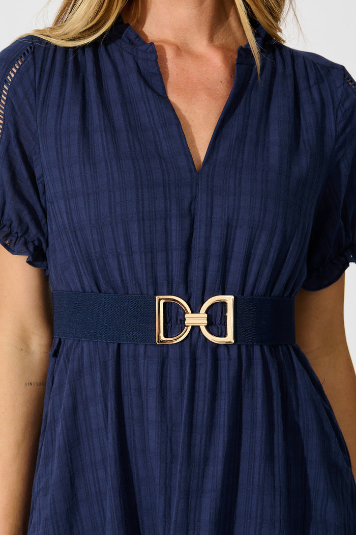 Carrie Belt in Navy Stretch on model front